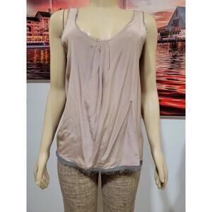 Wren Taupe Silk Size M Sleeveless Frayed Hem Women's Tank Top #01